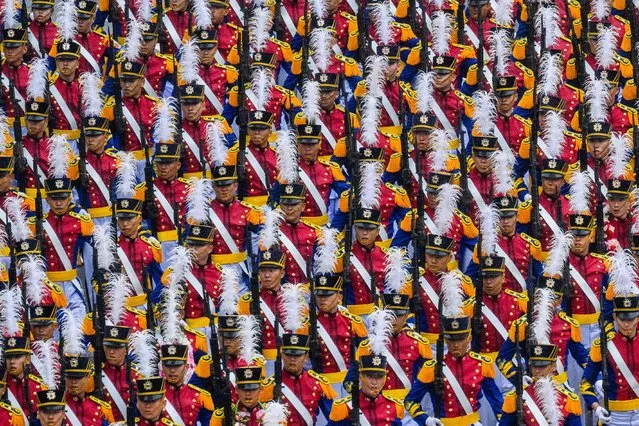 Military personnel take part in a military parade to celebrate South Korea's 75th Armed Forces Day in Seoul on September 26, 2023. South Korea staged its first military parade in a decade on September 26, showcasing its advanced arsenal in the face of plummeting ties with nuclear-armed North Korea. (Photo by Anthony Wallace/AFP Photo)