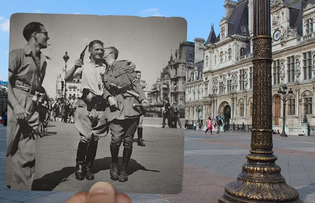 Soldiers outside the Hotel De Ville in the 1940s. (Photo by Julien Knez/Caters News)