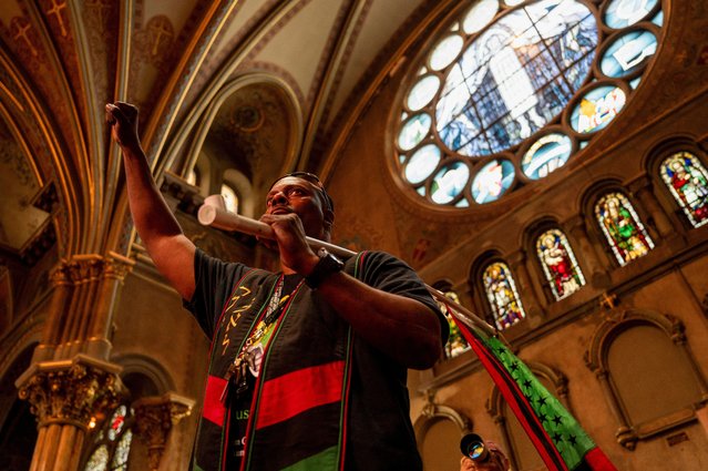 Michael Ben Yosef looks on as the family of Sonya Massey, a 36-year-old Black woman shot and killed by an Illinois sheriff's deputy during a call for help at her home, speak during a press conference and rally at New Mount Pilgrim Missionary Baptist Church in Chicago, Illinois, U.S., July 30, 2024. (Photo by Vincent Alban/Reuters)