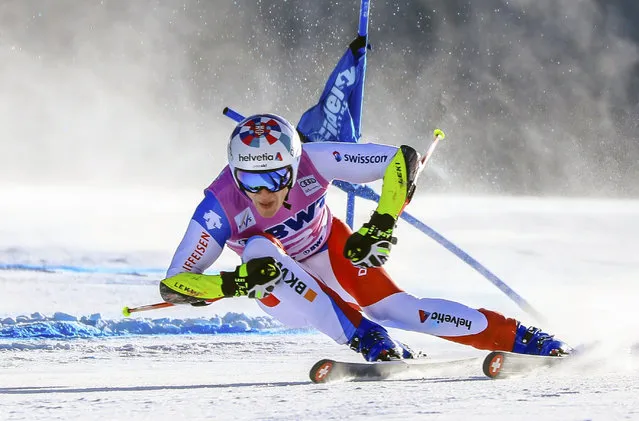 Switzerland's Marco Odermatt passes the second gate in the Men's World Cup super-G skiing race Friday, December 6, 2019, in Beaver Creek, Colo. (Photo by Chris Dillmann/Vail Daily via AP Photo)