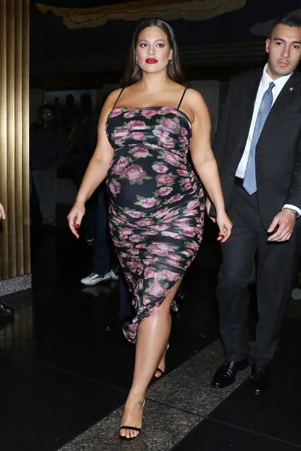 Pregnant Ashley Graham departs The Tonight Show Starring Jimmy Fallon in New York City after promoting her new Vogue cover layout on December 9, 2019. (Photo by Backgrid USA)