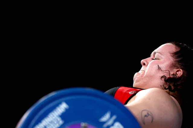 Emma Friesen of Team Canada performs a clean & jerk during the Women's 87+kg Final on day six of the Birmingham 2022 Commonwealth Games at NEC Arena on August 03, 2022 in Birmingham, England. (Photo by Jason Cairnduff/Reuters)