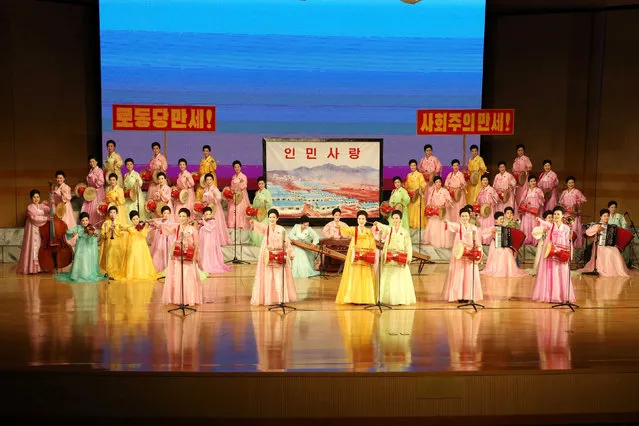 A view of an art performance staged by the amateur art groups of KPA units selected in the sixth round of the second-term art performance contest of KPA officers' wives, attended by North Korean leader Kim Jong Un, in this undated picture provided by KCNA in Pyongyang on July 16, 2016. (Photo by Reuters/KCNA)