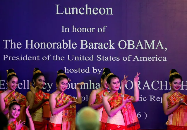 Traditional dancers perform at a luncheon in honour of a bilateral meeting between U.S. President Barack Obama and Laos President Bounnhang Vorachith (neither pictured), ahead of the ASEAN Summit, at the Presidential Palace in Vientiane, Laos September 6, 2016. (Photo by Jonathan Ernst/Reuters)