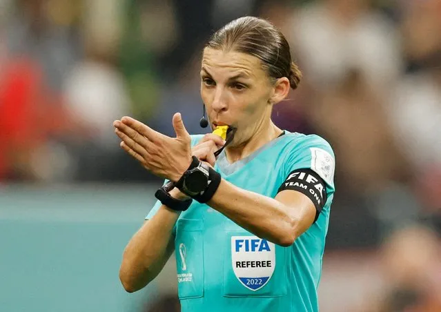 Referee Stephanie Frappart of France gestures during the FIFA World Cup Qatar 2022 Group E match between Costa Rica and Germany at Al Bayt Stadium in Al Khor, Qatar on December 01, 2022. (Photo by Thaier Al-Sudani/Reuters)