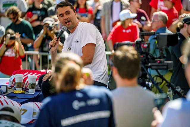 U.S. right-wing activist and commentator Charlie Kirk appears at a Utah Valley University speaking event in Orem, Utah, U.S. on September 10, 2025. (Photo by Trent Nelson/The Salt Lake Tribune via Reuters)
