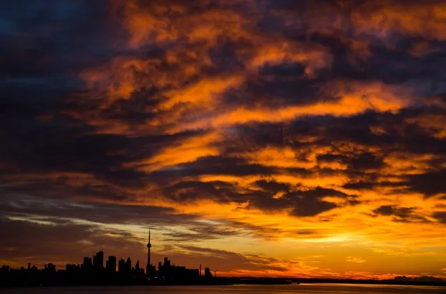 The sun begins to rise over the skyline in Toronto, September 21, 2015. (Photo by Mark Blinch/Reuters)
