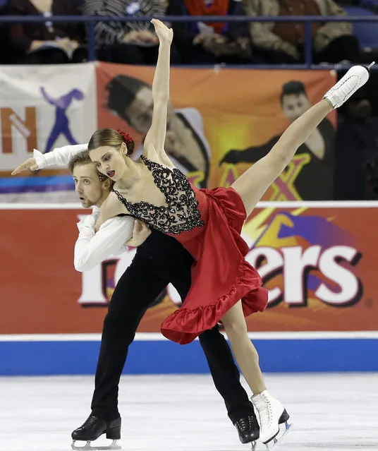 Kaitlin Hawayek, right, and Jean-Luc Baker perform during their short dance program in the U.S. Figure Skating Championships in Greensboro, N.C., Friday, January 23, 2015. (Photo by Gerry Broome/AP Photo)