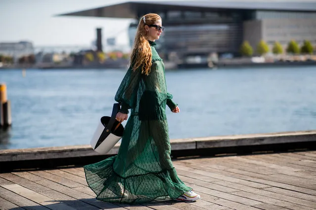 Stella von Senger wearing green sheer dress is seen outside Munthe during the Copenhagen Fashion Week Spring/Summer 2019 on August 9, 2018 in Copenhagen, Denmark. (Photo by Christian Vierig/Getty Images)