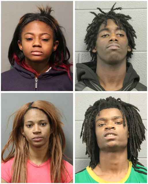 A combination photo shows four people charged with felonies for the beating of a man with mental health issues, L-R top row: Brittany Covington, 18, Jordan Hill, 18, bottom row: Tanishia Covington, 24, and Tesfaye Cooper, 18, shown in Chicago Police Department photos released in Chicago, Illinois, U.S. January 5, 2017. (Photo by Reuters/Courtesy Chicago Police Department)