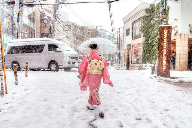 “Kimono in Snow, Harajuku”. (Photo by Tokyo Fashion)