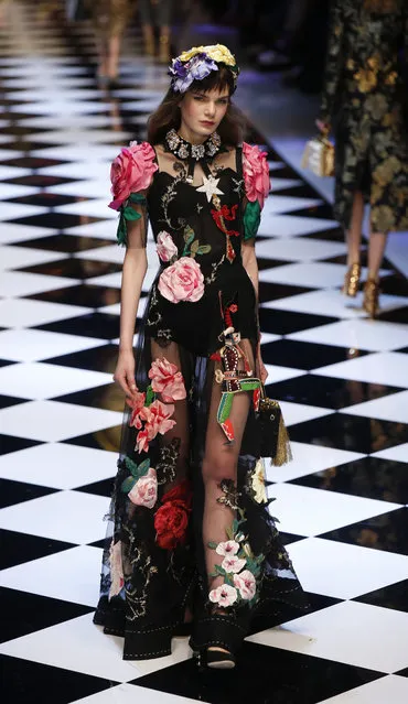 A model wears a creation part of the Dolce&Gabbana women''s Fall-Winter 2016-2017 collection, that was presented in Milan, Italy, Sunday, February 28, 2016. (Photo by Luca Bruno/AP Photo)