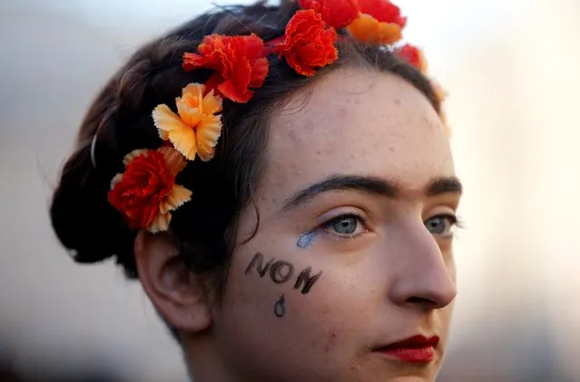 A woman attends a rally against gender-based and sexual violence against women in Marseille, France, November 24, 2018. (Photo by Jean-Paul Pelissier/Reuters)