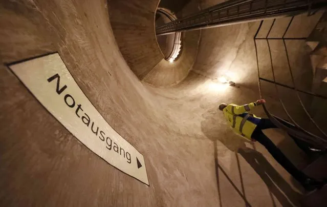 A 20 metre high spiral staircase in a tower used as an emergency exit, is seen inside a Federal Reserve bank (Bundesbank) bunker, prior to the bunker's official opening to the public in Cochem, Germany, March 18, 2016. (Photo by Kai Pfaffenbach/Reuters)