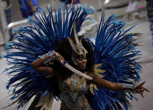 A reveller parades for the Imperio da Casa Verde samba school during the carnival in Sao Paulo, Brazil, February 26, 2017. (Photo by Paulo Whitaker/Reuters)