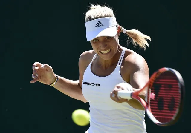 Angelique Kerber of Germany plays a shot during her match against Carina Witthoeft of Germany at the Wimbledon Tennis Championships in London, June 30, 2015. (Photo by Toby Melville/Reuters)