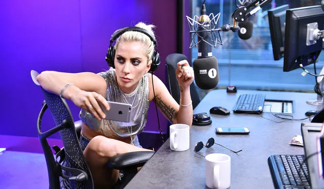Lady Gaga co-hosting the Radio 1 Breakfast Show with Nick Grimshaw in London, England on September 9, 2016. (Photo by Sarah Jeynes/BBC/PA Wire)
