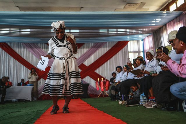 Maria Molefe, 72, dances while competing in the Sukuma Mbokodo Support Group's Elderly Beauty Contest in Thokoza, South Africa on May 13, 2025. (Photo by Phill Magakoe/AFP Photo)