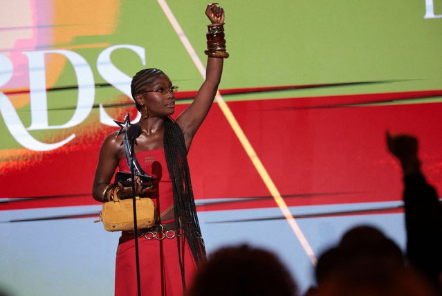 Doechii gestures on stage after winning the Best Female Hip Hop artists at the 25th annual BET (Black Entertainment Television) Awards, in Los Angeles, California, U.S. June 9, 2025. (Photo by Mario Anzuoni/Reuters)