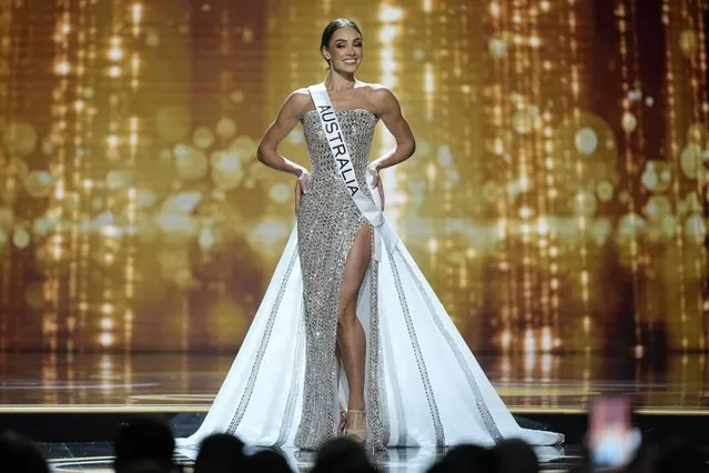 Miss Australia Monique Riley competes in the evening gown competition during the preliminary round of the 71st Miss Universe Beauty Pageant in New Orleans, Wednesday, January 11, 2023. (Photo by Gerald Herbert/AP Photo)
