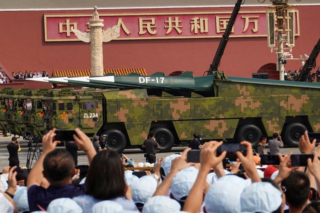 DF-17 hypersonic missiles are displayed during a military parade to mark the 80th anniversary of the end of World War Two, in Beijing, China, on September 3, 2025. (Photo by Go Nakamura/Reuters)
