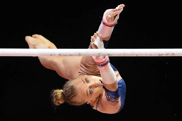 France's Juliette Bossu competes on the uneven bars in the women's team final of the artistic gymnastics at the SSE Hydro during the 2018 European Championships in Glasgow on August 4, 2018. (Photo by Andy Buchanan/AFP Photo)