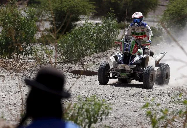 Ignacio Casale of Chile rides his Yamaha quad during the fifth stage Jujuy-Uyuni in the Dakar Rally 2016 near Uyuni, Bolivia, January 7, 2016. Casale had an accident on Friday in the sixth stage of the Dakar Rally 2016. Picture taken January 7, 2016. (Photo by Marcos Brindicci/Reuters)