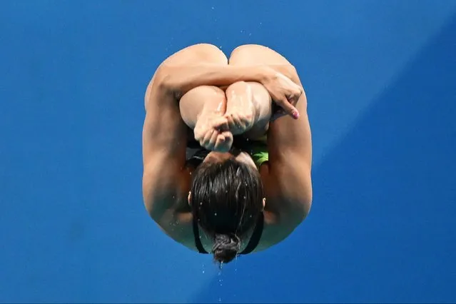 Mexico's Arantxa Chavez competes during the women's 1m platform springboard diving event of the Pan American Games Santiago 2023, at the Aquatics Centre in the National Stadium Sports Park in Santiago, on October 22, 2023. (Photo by Raul Arboleda/AFP Photo)