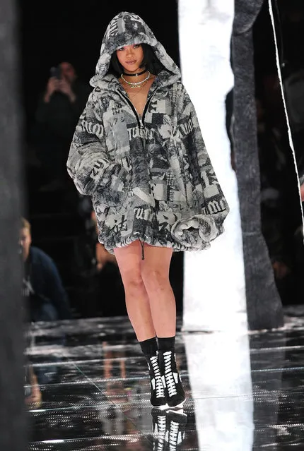 Rihanna greets the audience after FENTY PUMA by Rihanna is shown during New York Fashion Week, Friday, February 12, 2016. (Photo by Diane Bondareff/AP Photo)