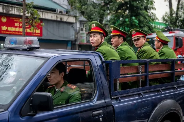 Police officers arrive to guard roads near the Melia Hotel before the arrival of North Korea's leader Kim Jong-un on February 26, 2019 in Hanoi, Vietnam. North Korea's leader Kim Jong-un arrived in Vietnam for the first time on Tuesday as preparations continue in Hanoi for the summit with U.S President Donald Trump in Hanoi later this week. Reports have indicated that both leaders could agree on a joint statement declaring an end to the 1950-53 Korean War while denuclearization of the Korean Peninsula and ending international sanctions against Pyongyang is expected to be discussed during the summit. (Photo by Carl Court/Getty Images)