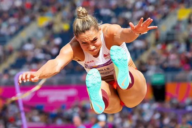Holly Mills of Team England competes during the Women's Heptathlon Long Jump on day six of the Birmingham 2022 Commonwealth Games at Alexander Stadium on August 03, 2022 in Birmingham, England. (Photo by Jonny Weeks/The Guardian)