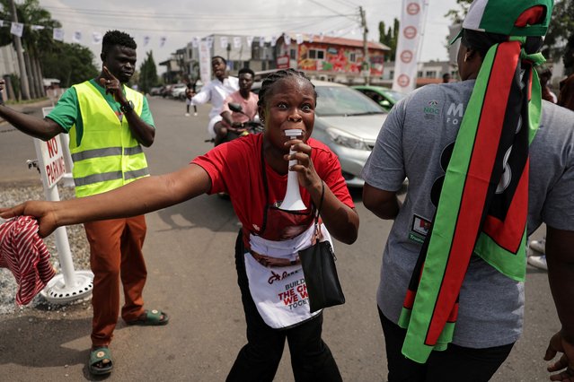 Supporters of Ghana's main opposition National Democratic Congress (NDC) party candidate and former President John Dramani Mahama celebrate after his rival Vice President Mahamudu Bawumia conceded defeat day after the presidential and parliamentary election in Ghana, on December 8, 2024. (Photo by Zohra Bensemra/Reuters)