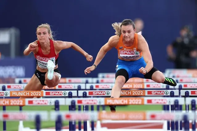 Nadine Visser of Netherlands competes during the Athletics – Women's 100m Hurdles Semi Final 1 on day 11 of the European Championships Munich 2022 at Olympiapark on August 21, 2022 in Munich, Germany. (Photo by Alexander Hassenstein/Getty Images)