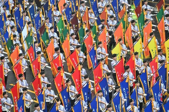Reserve Officers' Training Corps (ROTC) personnel take part in a parade to celebrate South Korea's 75th Armed Forces Day in Seoul on September 26, 2023. (Photo by Anthony Wallace/AFP Photo)