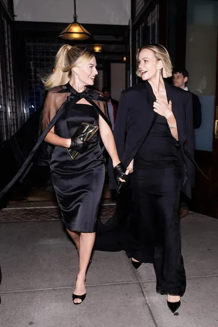 Australian actress Margot Robbie (L) and English actress Carey Mulligan are seen in Tribeca on November 27, 2023 in New York City. (Photo by Gotham/GC Images)