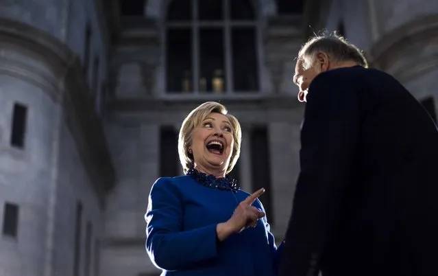 With primary day only a day away, former Secretary of State Hillary Clinton meets and speaks to Philadelphia voters during a rally at the City Hall park in Philadelphia, Pennsylvania on Monday evening April 25, 2016. (Photo by Melina Mara/The Washington Post)