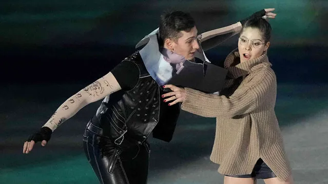 Anastasia Mishina and Aleksandr Galliamov, of the Russian Olympic Committee, perform during the figure skating gala at the 2022 Winter Olympics, Sunday, February 20, 2022, in Beijing. (Photo by David J. Phillip/AP Photo)