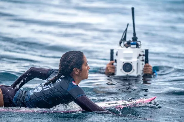 France's Vahine Fierro competes in the Outerknown Tahiti Pro 2022, the Women's WSL Championship Tour, in Teahupo'o, French Polynesia, on August 17, 2022. The world's best women surfers returned to competition at “the world's heaviest wave” in Tahiti ending a 16-year absence and offering a preview of the 2024 Paris Olympics. For the first time since 2006, members of the women's World Surf League are competing in Teahupo'o, a wave respected and feared by boardriders worldwide. (Photo by Jerome Brouillet/AFP Photo)