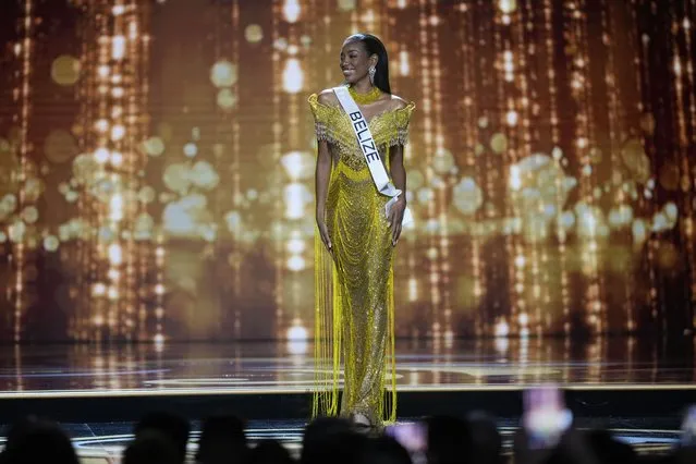 Miss Belize Ashley Lightburn competes in the evening gown competition during the preliminary round of the 71st Miss Universe Beauty Pageant in New Orleans, Wednesday, January 11, 2023. (Photo by Gerald Herbert/AP Photo)