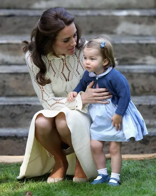 Catherine, Duchess of Cambridge and Princess Charlotte of Cambridge at a children's party for Military families during the Royal Tour of Canada on September 29, 2016 in Carcross, Canada. Prince William, Duke of Cambridge, Catherine, Duchess of Cambridge, Prince George and Princess Charlotte are visiting Canada as part of an eight day visit to the country taking in areas such as Bella Bella, Whitehorse and Kelowna. (Photo by Chris Jackson/Getty Images)