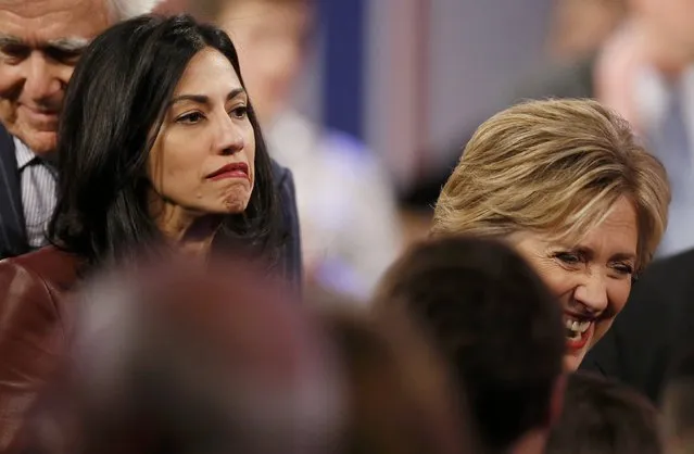 Huma Abedin, aide to Democratic U.S. presidential candidate and former Secretary of State Hillary Clinton, follows Mrs. Clinton at the conclusion of the second official 2016 U.S. Democratic presidential candidates debate in Des Moines, Iowa, November 14, 2015. (Photo by Jim Young/Reuters)