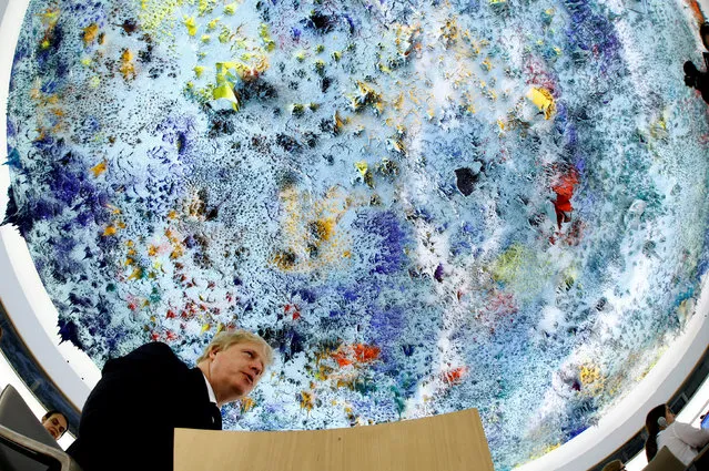 Britain's Foreign Secretary Boris Johnson attends the Human Rights Council at the United Nations in Geneva, Switzerland June 18, 2018. Picture taken with a fisheye lens. (Photo by Denis Balibouse/Reuters)