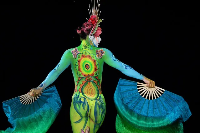 A model poses for a picture at the 21st World Bodypainting Festival 2018 on July 12, 2018 in Klagenfurt, Austria. (Photo by Didier Messens/Getty Images)