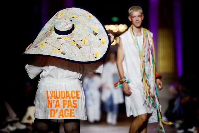 Models present creations by fashion school students of LISAA (L'Institut Superieur des Arts Appliques) as part of a fashion show named “Another look at old age” organised by the Petits Freres des Pauvres Association, to promote a more inclusive stance on age, in Paris, France on October 27, 2022. (Photo by Sarah Meyssonnier/Reuters)