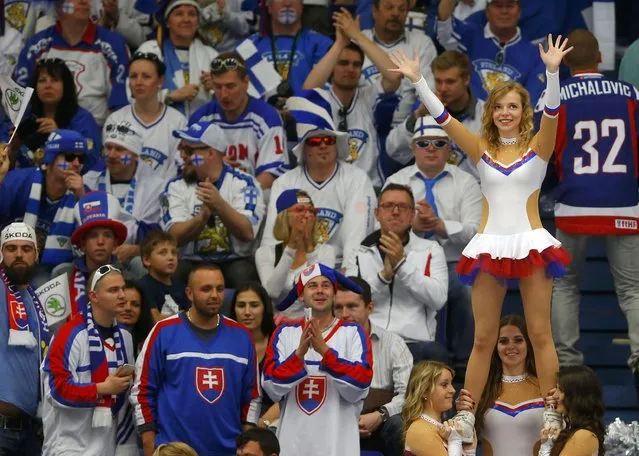 Slovakia's supporters cheer during their team's Ice Hockey World Championship game against Finaland at the CEZ arena in Ostrava, Czech Republic May 9, 2015. (Photo by Laszlo Balogh/Reuters)