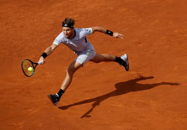 Norway's Casper Ruud in action during the final match against Greece's Stefanos Tsitsip in Barcelona, Spain on April 21, 2024. (Photo by Albert Gea/Reuters)