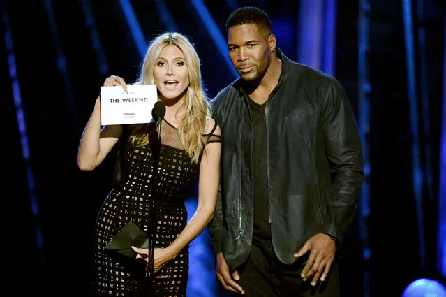 TV personalities Heidi Klum (L) and Michael Strahan speak onstage during the 2016 Billboard Music Awards at T-Mobile Arena on May 22, 2016 in Las Vegas, Nevada. (Photo by Kevin Winter/Getty Images)