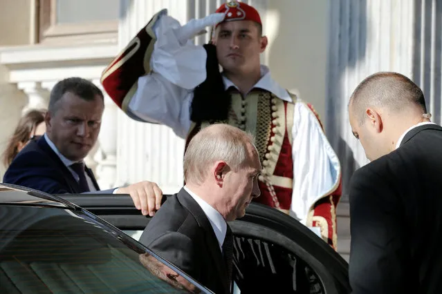Russian President Vladimir Putin arrives at the Presidential Palace to meet Greek President Prokopis Pavlopoulos (not pictured) in Athens, Greece, May 27, 2016. (Photo by Alkis Konstantinidis/Reuters)
