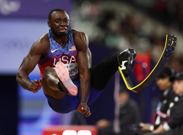 Derek Loccident of United States in action during the men's long jump T64 final in Saint-Denis, France on September 4, 2024. (Photo by Umit Bektas/Reuters)