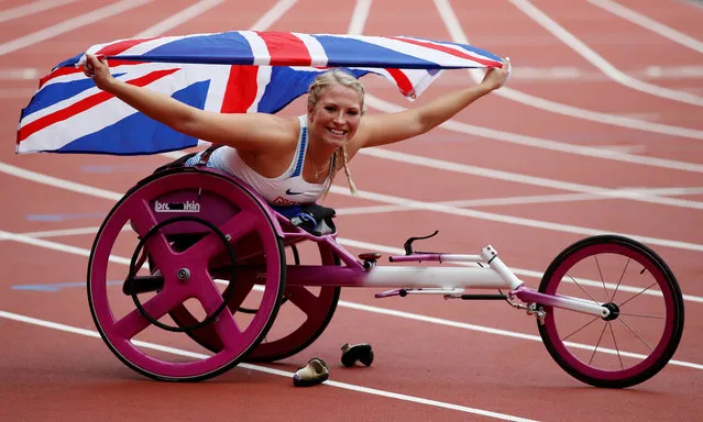 Samantha Kinghorn of Great Britain celebrates after winning gold in the Womens 100m T53 final during day ten of the IPC World ParaAthletics Championships 2017 at London Stadium on July 23, 2017 in London, England. (Photo by Peter Cziborra/Reuters)